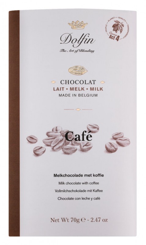 Tableta, Chocolat con leche, Cafe, chocolate con leche con cafe, Dolfin - 70g - Pedazo