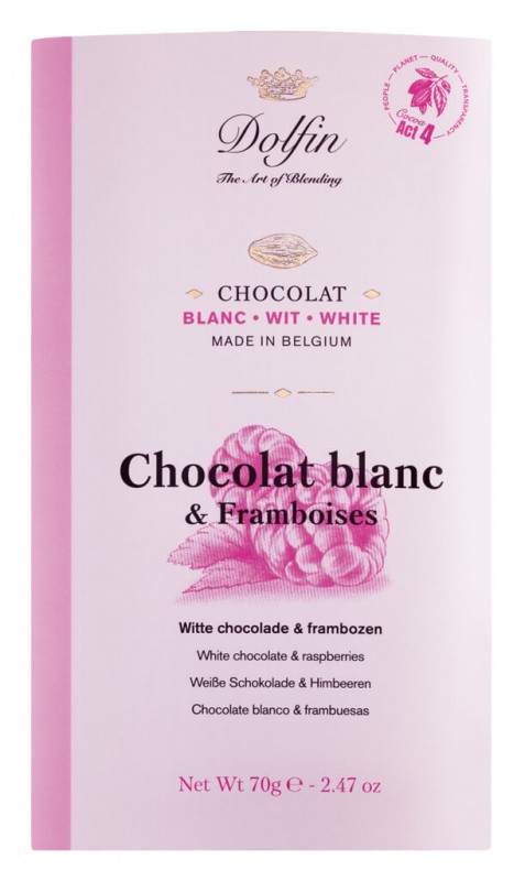 Tauleta, Xocolata blanca i Framboises, Xocolata blanca amb gerds, Dolfin - 70 g - Peca