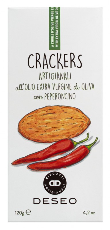 Kjekkebroed allolio extra vergine con peperoncino, kjeks med extra virgin olivenolje og chili, deseo - 120 g - pakke