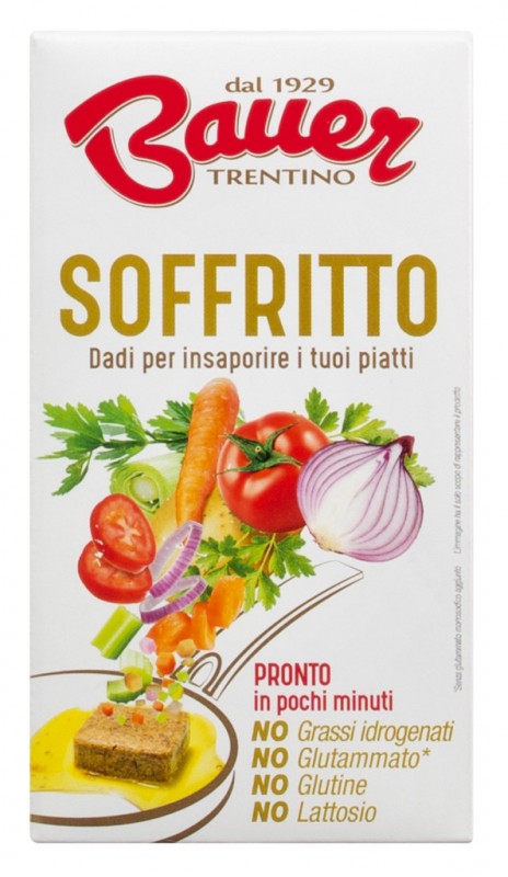 Dado soffritto, cubos de caldo de carne, legumes cozidos no vapor, fazendeiro - 6x10g - pacote