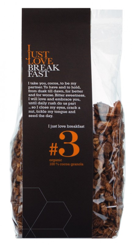 Nr 3 Cocoa Granola, ekologisk, krispig musli med kakao, ekologisk, I Just Love Breakfast - 250 g - packa