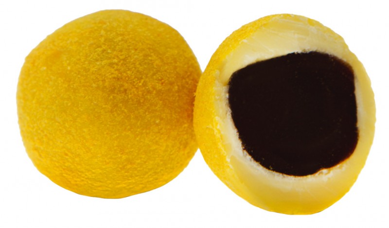 Likuoris dengan coklat putih + buah markisa, likuoris dalam coklat putih dengan buah markisa, MØn dragee - 150g - sekeping