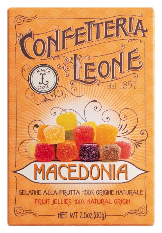 Astuccio makedonia, hedelmahyytelot, Leone - 80 g - pakkaus