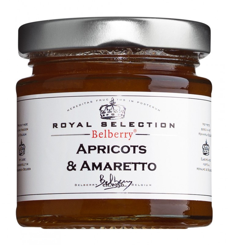 Aprikoser och Amaretto Lux Preserve, aprikossylt med Amaretto, Belberry - 130 g - Glas