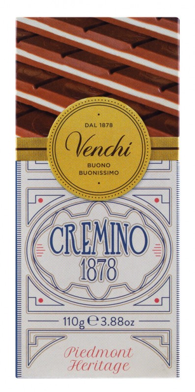 Barra Cremino 1878, chocolate gianduia ao leite com pasta de amendoa, Venchi - 110g - Pedaco