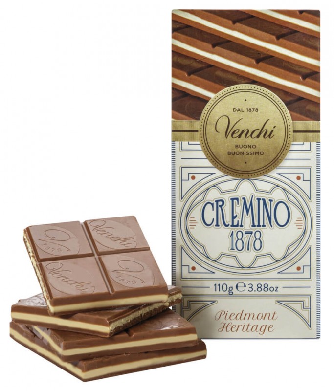 Barra Cremino 1878, chocolate gianduia ao leite com pasta de amendoa, Venchi - 110g - Pedaco