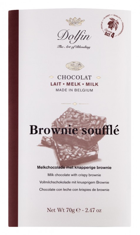 Tauleta, souffles de brownies amb llet, xocolata amb llet amb brownie cruixent, Dolfin - 70 g - Peca