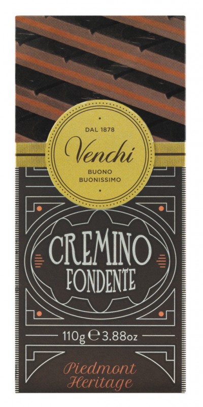 Tavoletta Cremino Extra Fondente, cioccolato fondente gianduia con pasta di mandorle, Venchi - 110 g - Pezzo