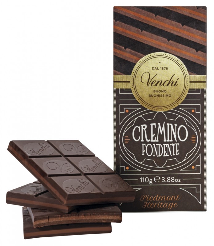 Barra Extra Dark Cremino, chocolate preto gianduia com pasta de amendoa, Venchi - 110g - Pedaco