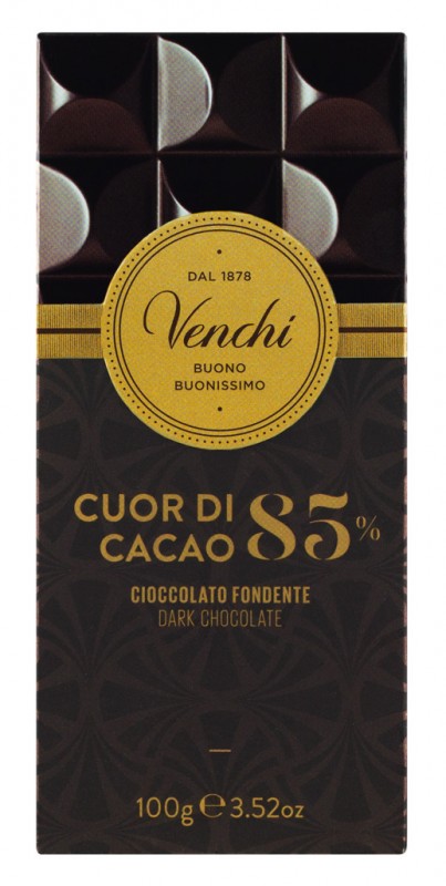 Barra de chocolate amargo 85%, chocolate amargo extra 85%, Venchi - 100g - Pedaco