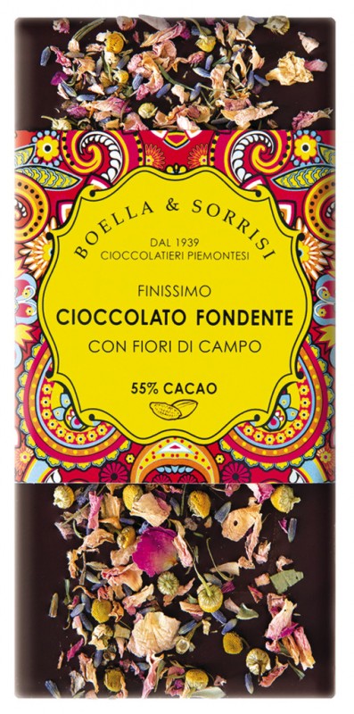 Cioccolato fondente fiori di campo, chocolate amargo com flores, Boella + Sorrisi - 100g - Pedaco