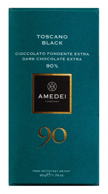 Le Tavolette, Toscano Black 90%, barer, moerk sjokolade 90%, Amedei - 50 g - Stykke