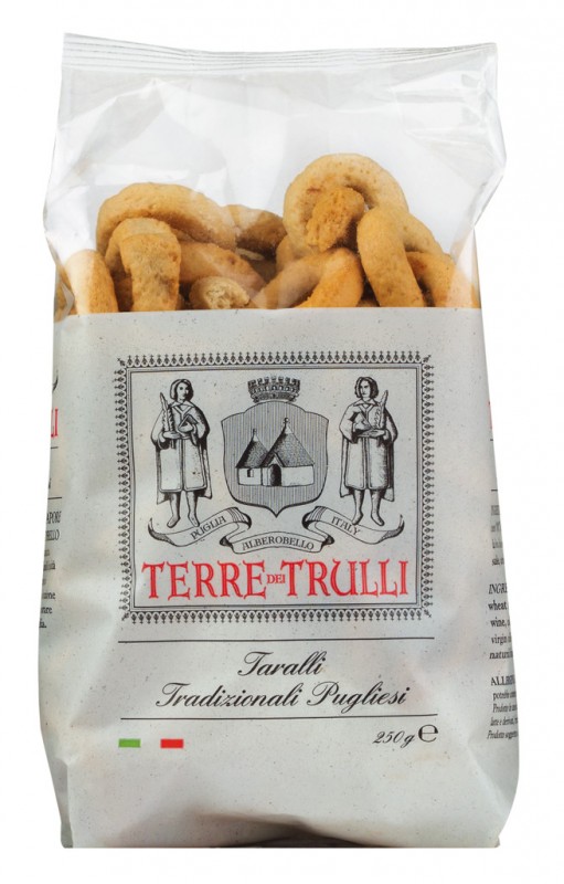 Taralli Tradizionali Pugliesi, biskuit gurih dengan minyak zaitun extra virgin, Terre dei Trulli - 250 gram - tas