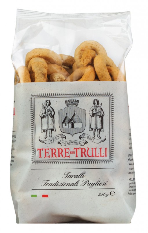 Taralli Tradizionali Pugliesi, galetes salades amb oli d`oliva verge extra, Terre dei Trulli - 250 g - bossa