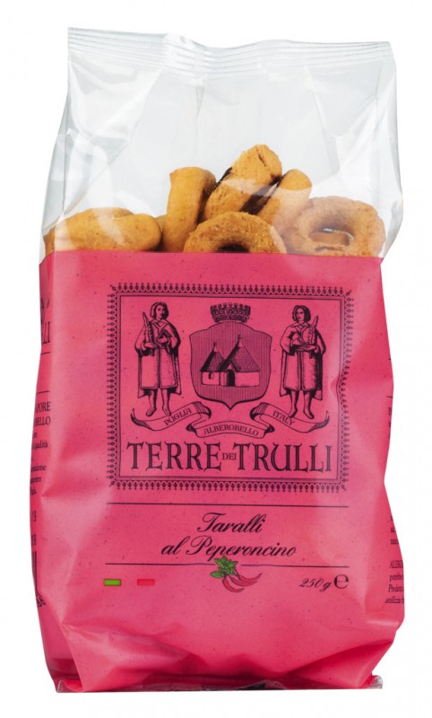 Taralli al Peperoncino, biskuit gurih dengan cabai, Terre dei Trulli - 250 gram - tas