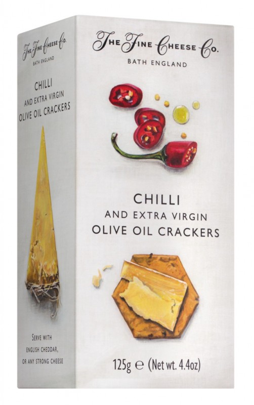 Chili og Extra Virgin Olive Oil Crackers, Cheese Crackers med Chili og Olive Oil, The Fine Cheese Company - 125 g - pakke