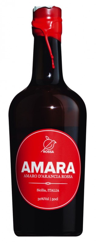 Amara - amaro d`arancia rossa, veriappelsiineista valmistettu karvas likoori, Rossa - 0,5L - Pullo