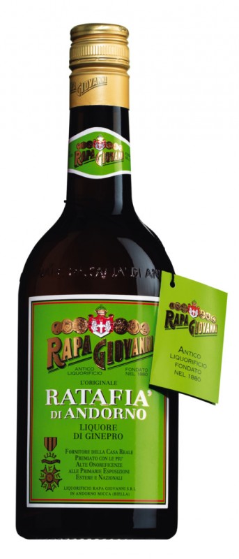 Ratafia di Andorno Ginepro, minuman keras juniper, Rapa Giovanni - 0,7L - Botol