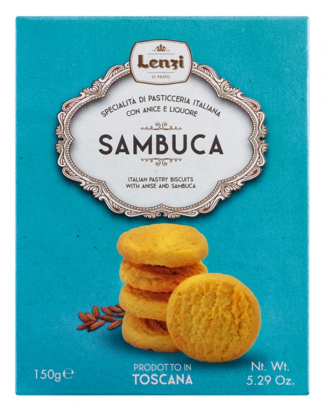 Sambuca - Pasticcini alla Sambuca e Anice, pasteles con sambuca y anis, Lenzi - 150g - embalar