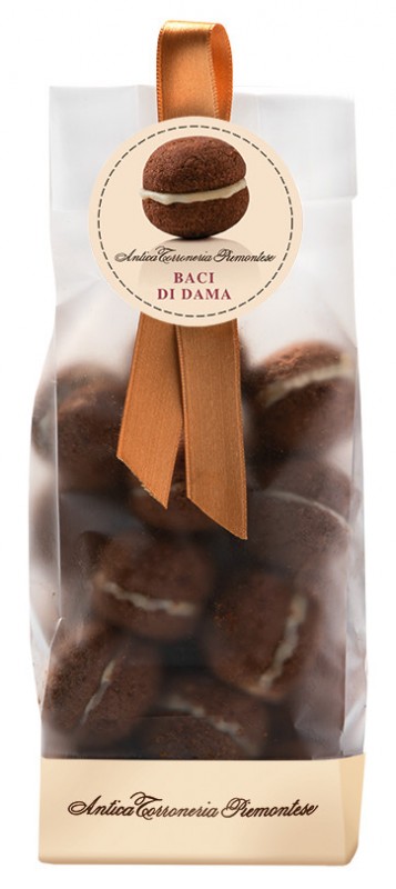 I baci di dama al cacao, sacchetto, pastelaria tradicional piemontesa com cacau, Antica Torroneria Piemontese - 200g - bolsa