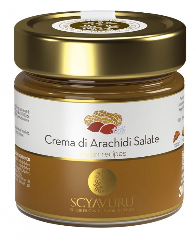 Saladas de Crema di Arachidi, pasta doce com salgados + assados. Amendoim, Scyavuru - 200g - Vidro Saladas de Crema di Arachidi, pasta doce com salgados + assados. Amendoim, Scyavuru - 200g - Vidro