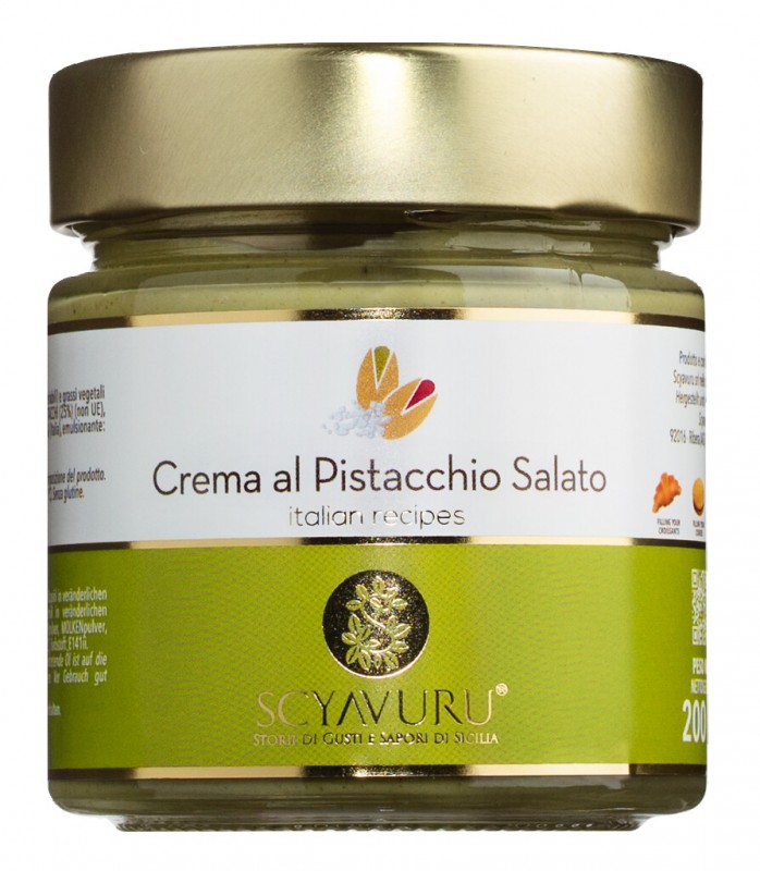 Crema al Pistacchio Salato, crema dulce de pistacho con sal, Scyavuru - 200 gramos - Vaso
