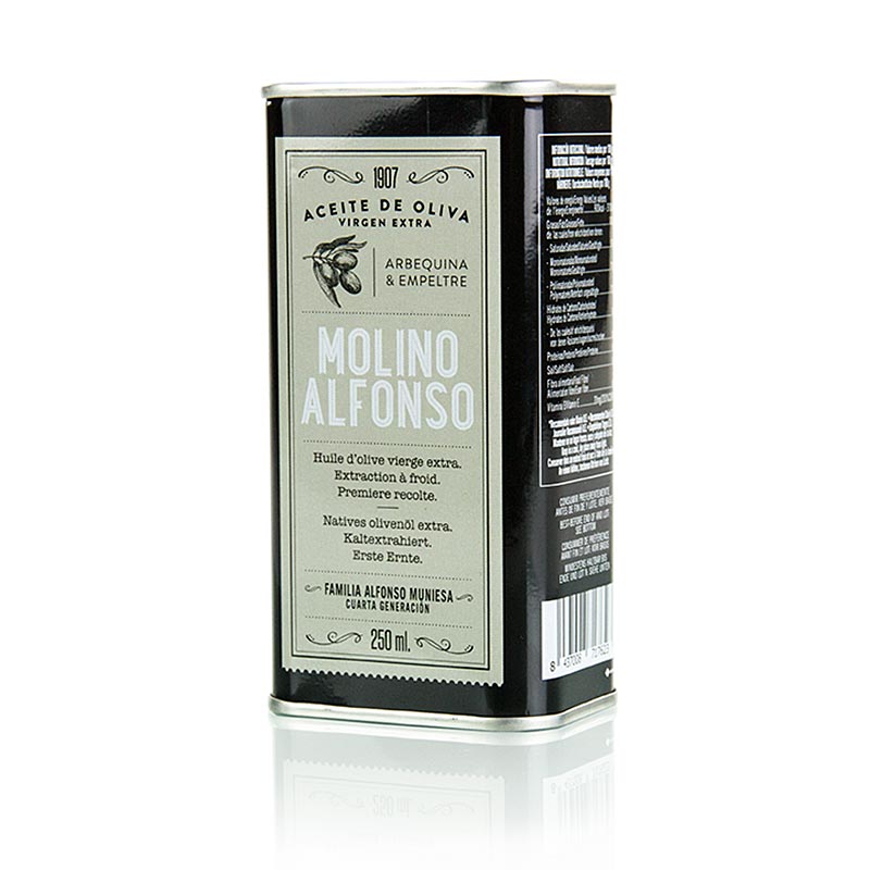 Oli d`oliva verge extra, Molino Alfonso, Arbequina i Empreltre, Espanya - 250 ml - llauna