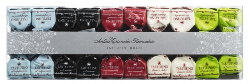 Tartufini dolci misti, astuccio da 20 pezzi, minisekoitetut suklaatryffelit, kotelo 20, Antica Torroneria Piemontese - 140 g - pakkaus