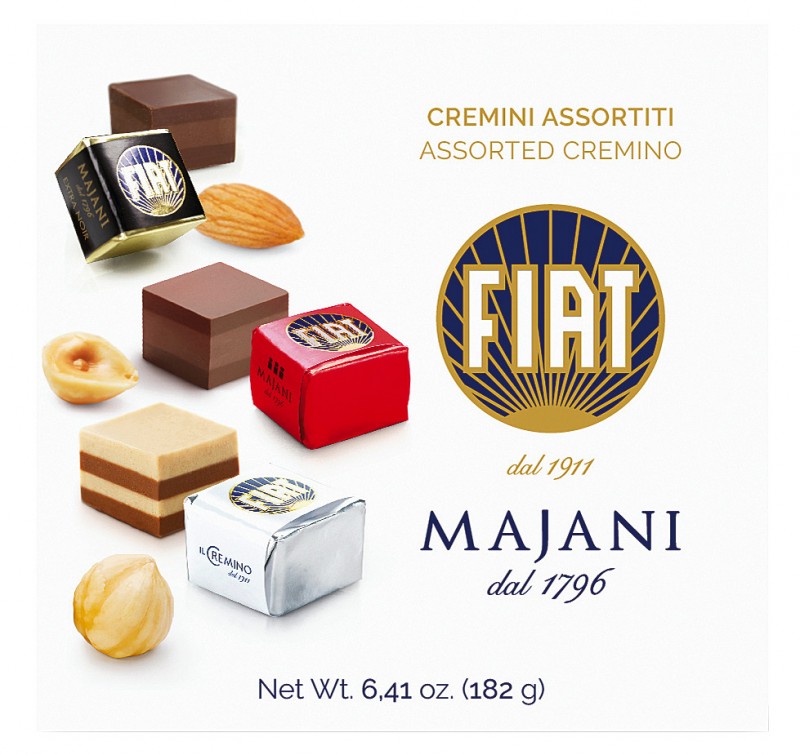 Dadino Fiat Mix, campuran praline berlapis krim kakao hazelnut, Majani - 182 gram - mengemas