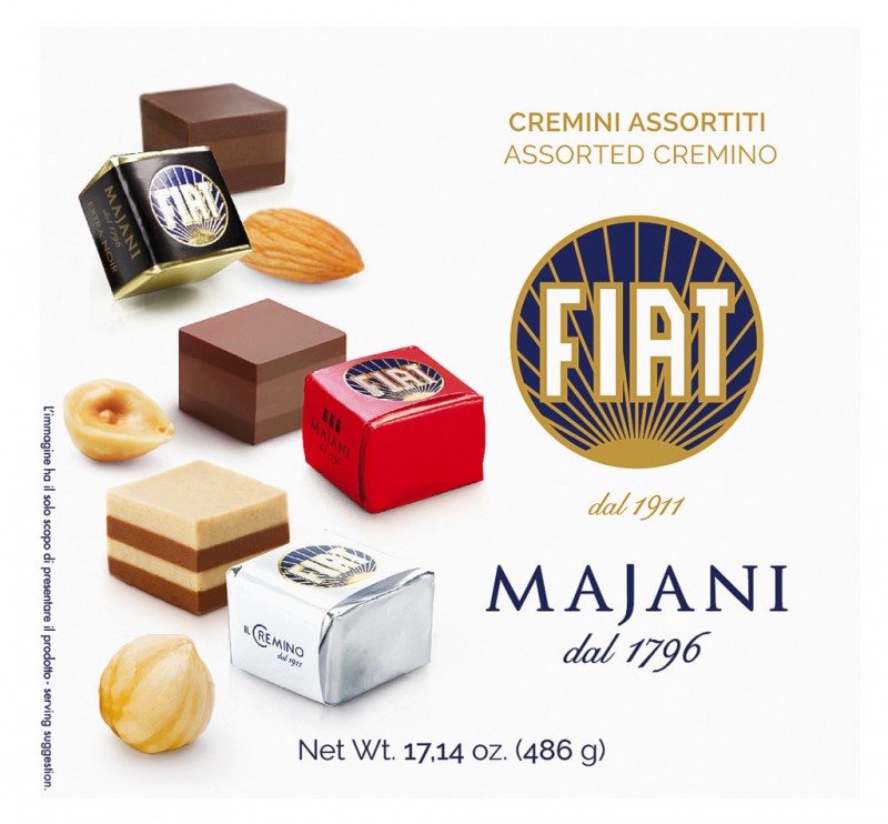 Dado Fiat Mix, mezcla de praline en capas, crema de cacao y avellanas, Majani - 486g - embalar