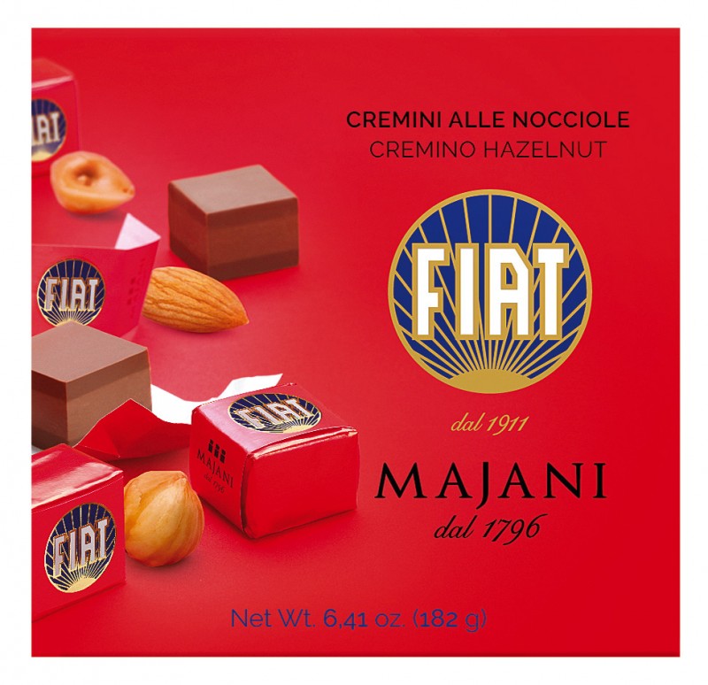 Dadino Fiat Noir, capas de chocolate con crema de cacao y avellanas, Majani - 182g - embalar