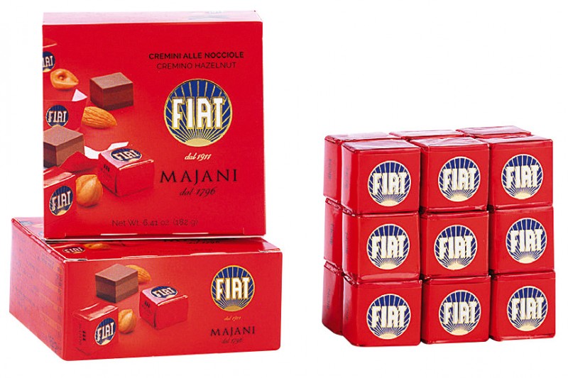 Dadino Fiat Noir, capas de chocolate con crema de cacao y avellanas, Majani - 182g - embalar