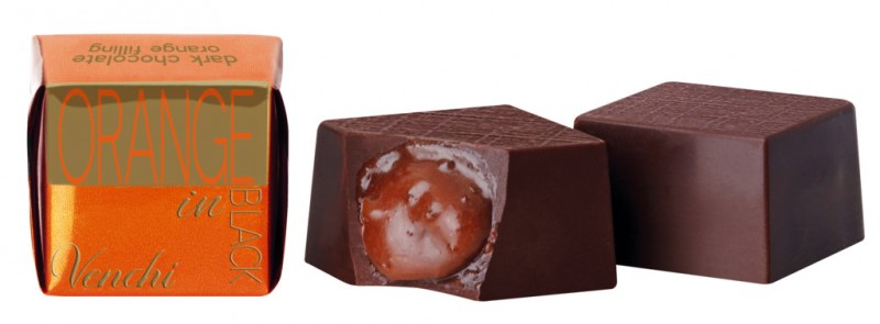 Laranja em preto, praline de chocolate amargo recheado com creme de laranja, Venchi - 1.000g - kg