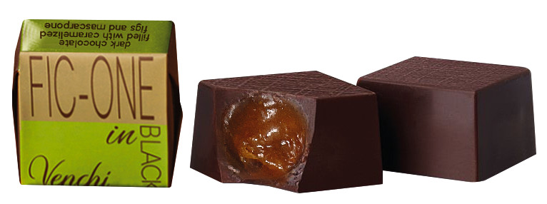 Cioccofrutti fic-one en negro, praline de chocolate negro con crema de mascarpone de higos, Venchi - 1.000 gramos - kg