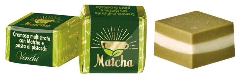 Cubotto Matcha, strati di crema pralinata al pistacchio, limone e matcha, Venchi - 1.000 g - kg