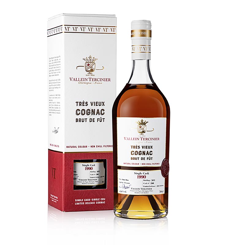 Cognac - Vallein Tercinier 1990 / 2021 - 31 ar, enkelt fat, 42,9% vol. - 700 ml - Flaske