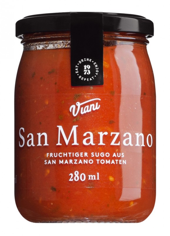 Sugo con pomodoro San Marzano DOP, hedelmainen sugo San Marzanon tomaateista DOP, Viani - 280 ml - Lasi