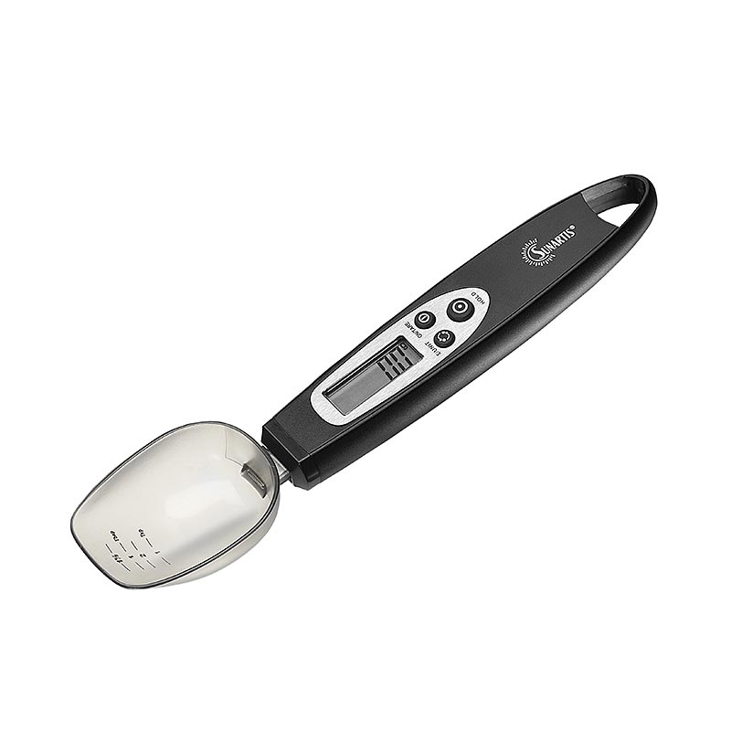 Bascula de cuchara digital Gourmet-Spoon, 219x48 mm, 0,1 g - 300 g, negra - 1 pieza - Cartulina