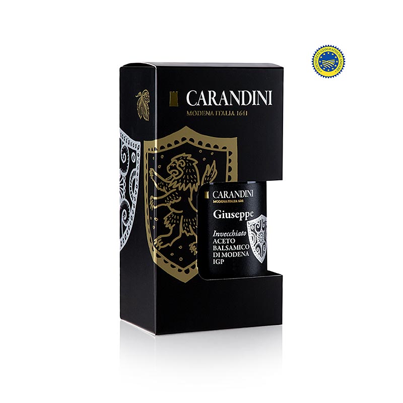 Aceto Balsamico Modena PGI, Giuseppe, invecchiato, Carandini (kotak hadiah) - 250ml - Kardus Aceto Balsamico Modena PGI, Giuseppe, invecchiato, Carandini (kotak hadiah) - 250ml - Kardus