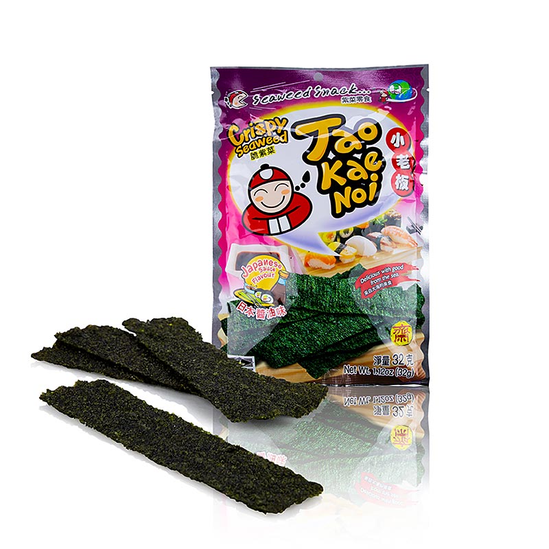 Molho Japones de Algas Marinhas Crocantes Taokaenoi, chips de algas marinhas com sabor de molho de soja - 32g - bolsa
