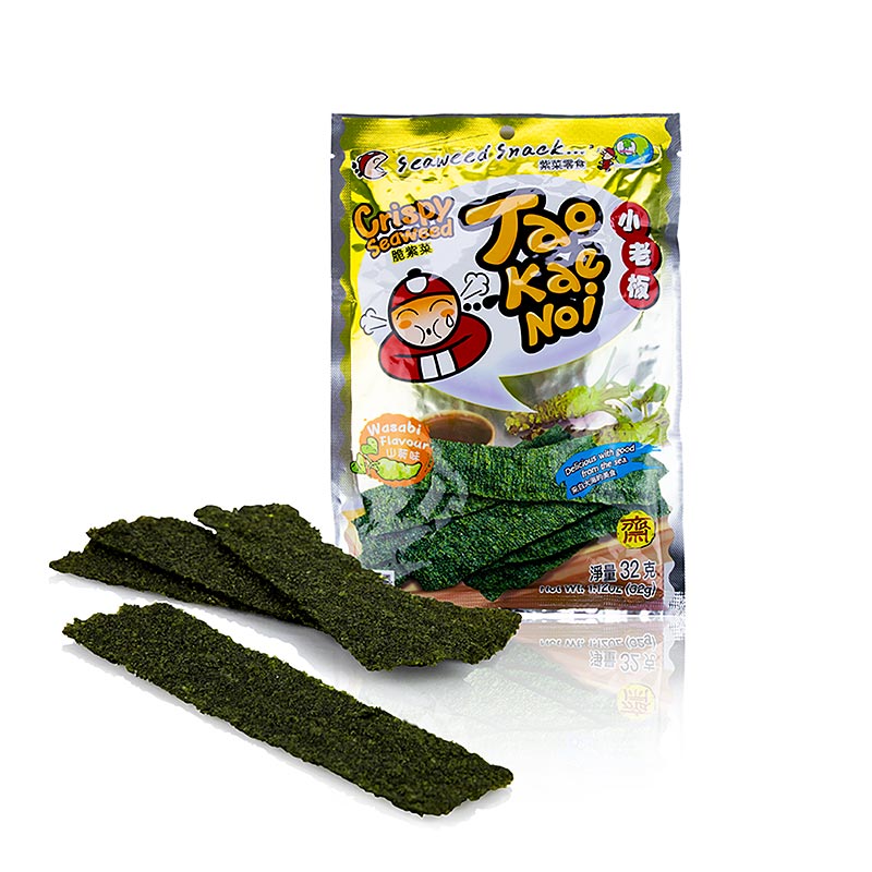 Taokaenoi Crispy Seaweed Wasabi, chips de algas marinhas com sabor de wasabi - 32g - bolsa