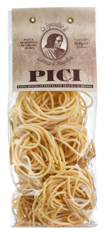 Pici, Pici elaborado con semola de trigo duro, Lorenzo il Magnifico - 500g - bolsa