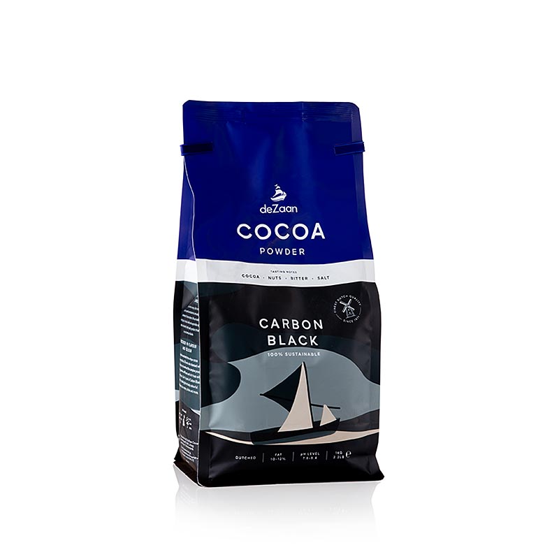 Cacao in polvere al nero carbone, altamente disoleato, 10-12% di grassi, deZaan - 1 kg - borsa
