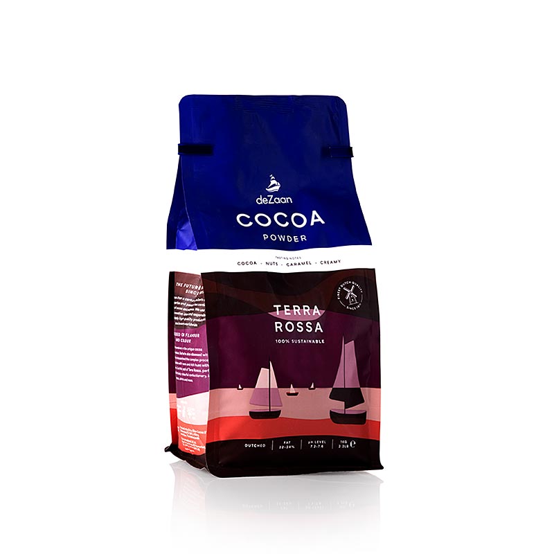Terra Rossa kakaopulver, lett avoljet, 22-24% fett, deZaan - 1 kg - bag