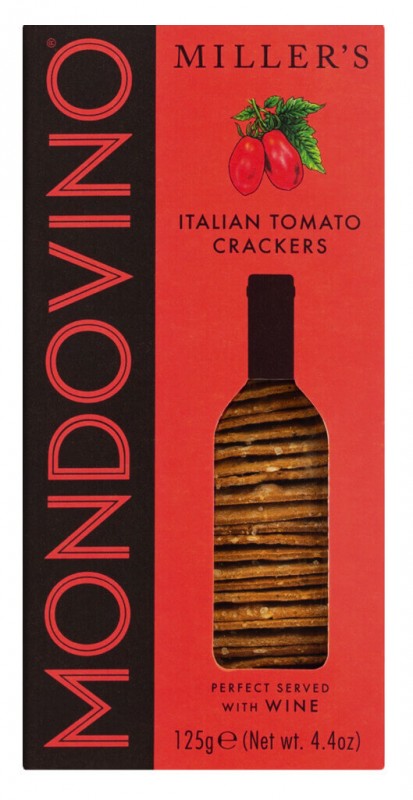 Crackers Mondovino, Pomodoro Italia, Crackers al Pomodoro, Biscotti Artigianali - 125 g - pacchetto