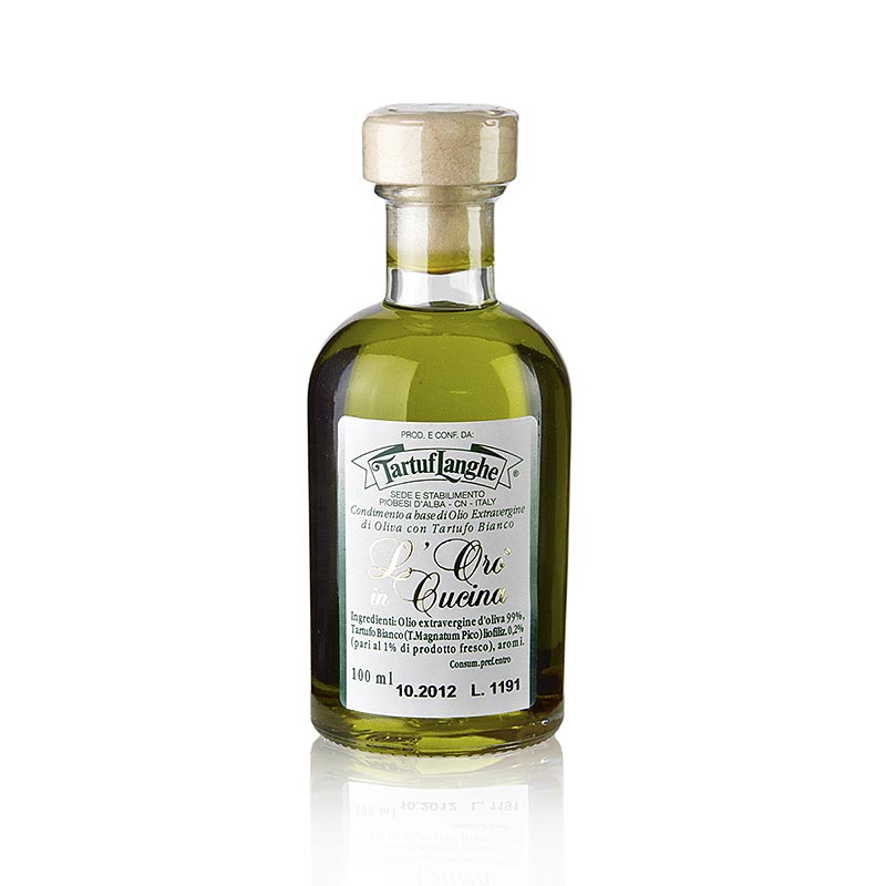 Huile d`olive extra vierge L`Oro in Cucina a la truffe blanche et arome, Tartuflanghe - 100 ml - Bouteille
