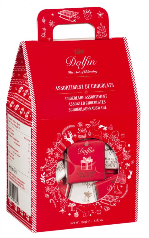 Boite invernale da 250 g, selezione di cioccolato con 6 gusti diversi, Dolfin - 250 g - pacchetto