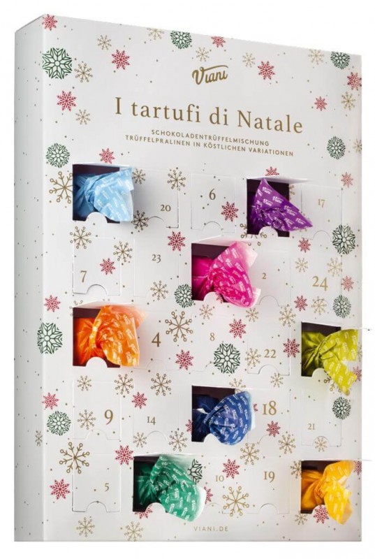 Calendario dell`Avvento I tartufi di Natale, Calendario de Adviento con tartufi dolci mixtos, Viani - 350g - Pedazo