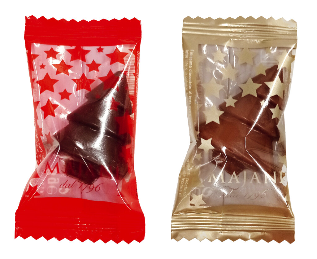 Happy Tree Bulk, Alberi di Natale di cioccolato misti, Majani - 2 confezioni da 1.500 g - borsa