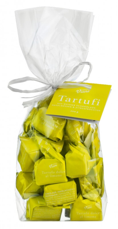 Tartufi dolci al limone, trufas de chocolate branco com frutas citricas, Viani - 200g - bolsa
